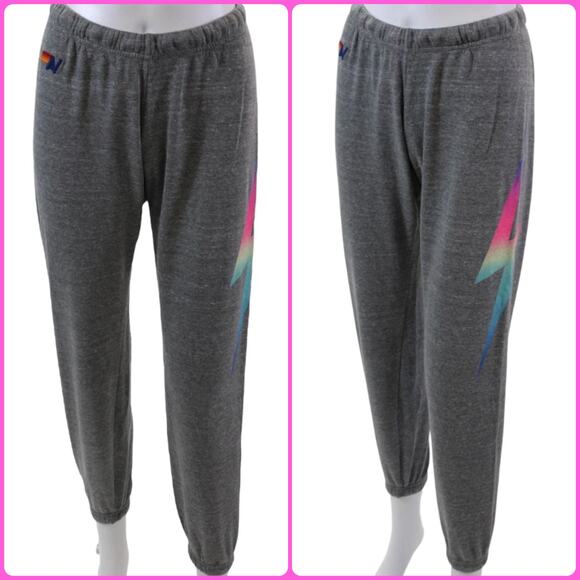 Aviator Nation Bolt Sweatpants XS Gray Rainbow Lightning Graphic USA Made - Picture 1 of 10